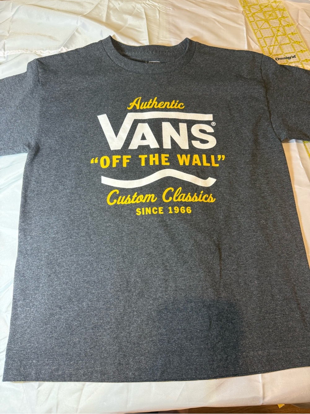 Vans Dark Gray Short Sleeve Tee with White and Yellow Logo